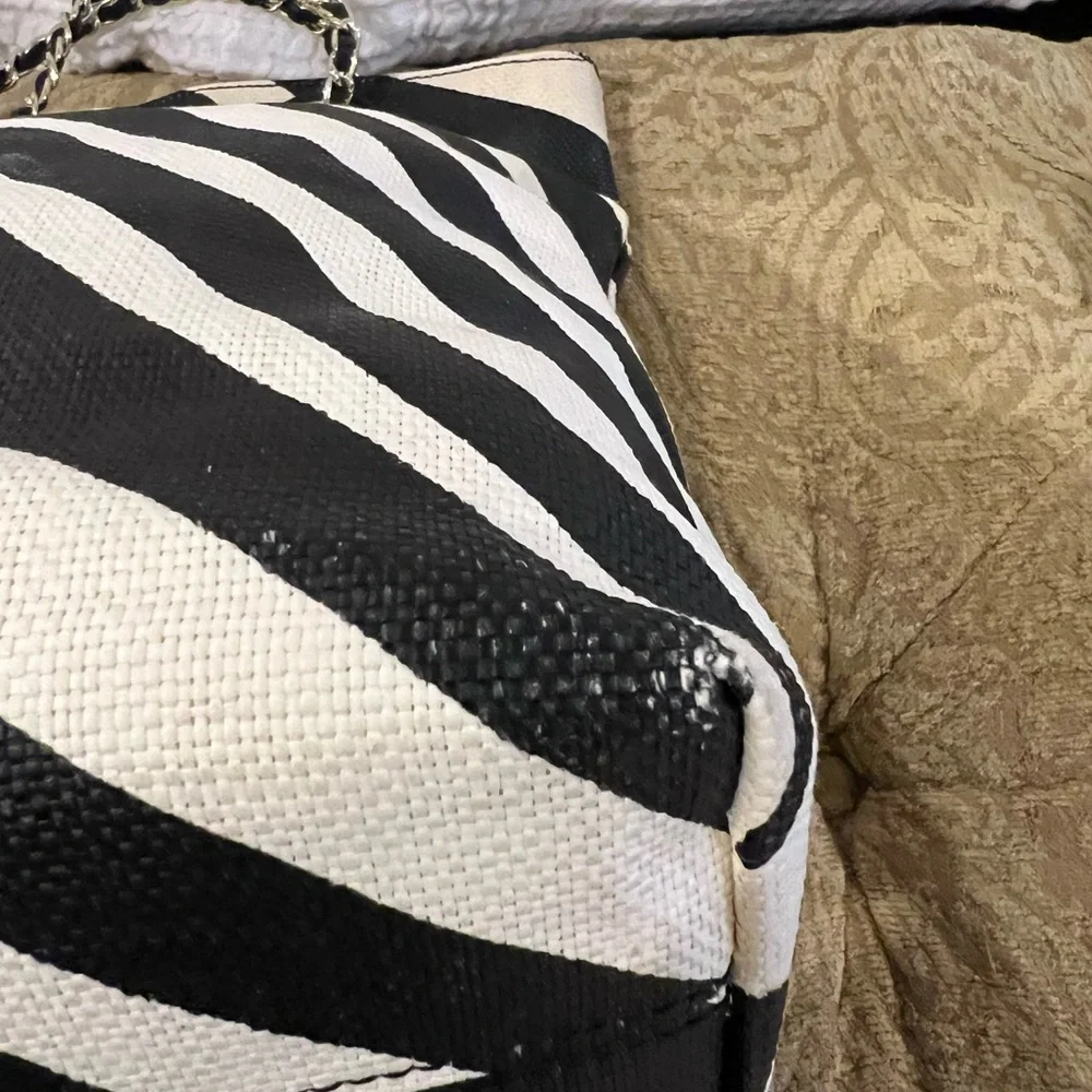 Kate Landry Zebra Print Shoulder Bag with Gold Accents